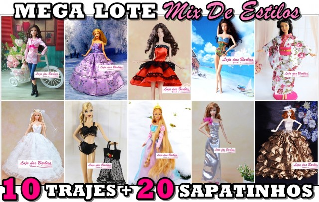 PACOTE ESPECIAL* 10 Roupas Fashion Para Barbie + 20 Pares de