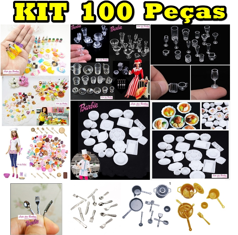 KIT COPA / COZINHA / COMIDAS / GULOSEIMAS / UTENSÍLIOS Diferentes  Miniaturas Para Barbie ! (10 Peças) por R$44,90