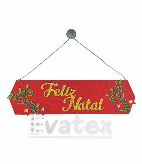 REF. NA143 - ENFEITE DE PORTA - PLACA FELIZ NATAL - 37,5x10x1,5 cm -  ENFEITES DE PORTA por R$22,99